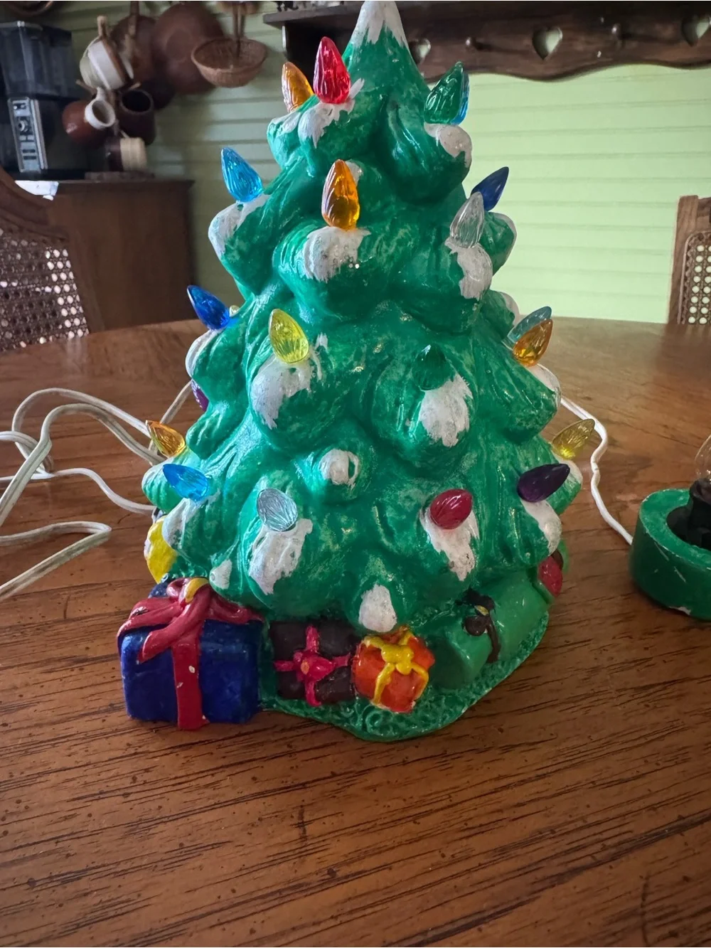 Vintage 1970s Ceramic Christmas Tree – 9” – Complete with Light & All Peg Lights